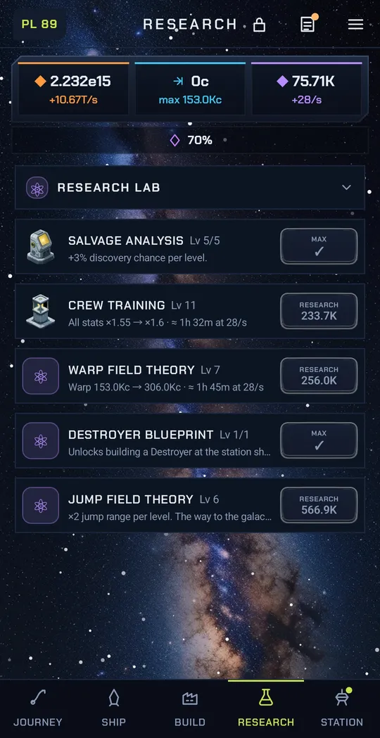 Game screenshot: Research